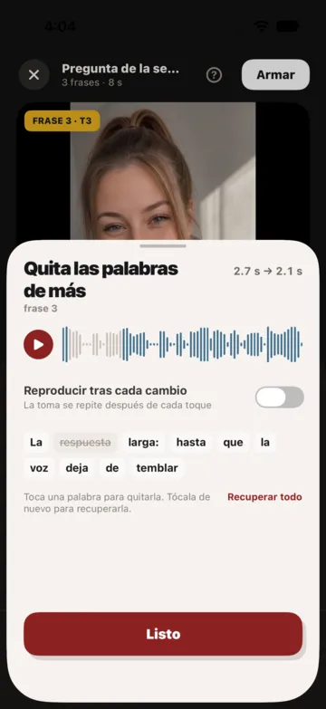 Una palabra de más tachada con un toque: no saldrá en el video